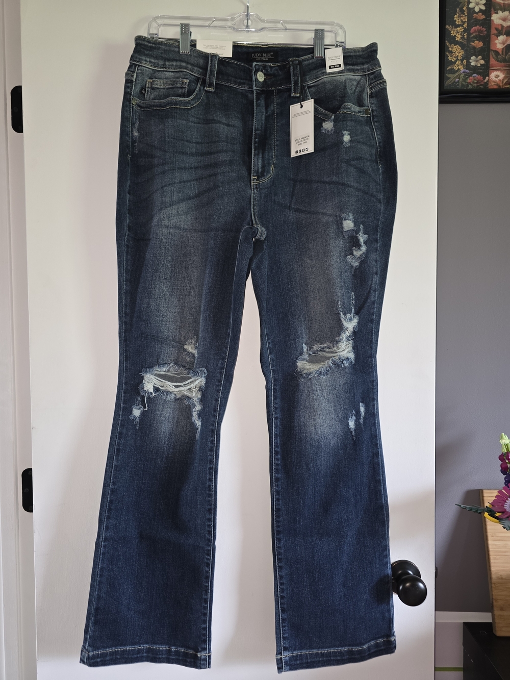 Judy Blue Dark Blue Distressed Boot Cut Jeans 14w NWT